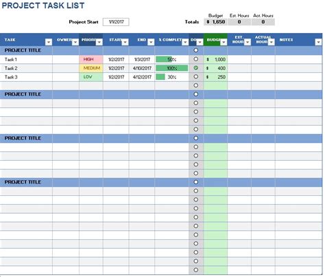 Project Task List Template