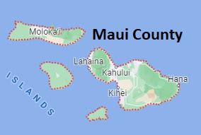 Maui County on the map of Hawaii 2024. Cities, roads, borders and ...