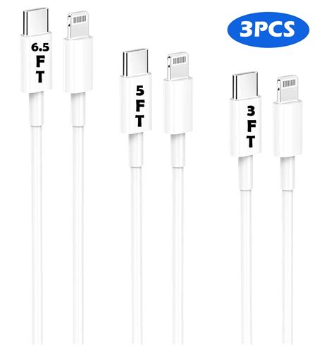 IPhone Charger Cable 3 Pack (3FT/5FT/6.5FT) USB C to Lightning Cables ...