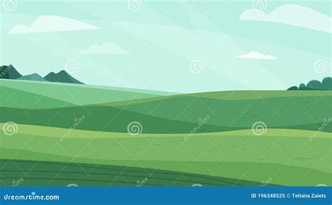 Landscape Vector Illustration. Green Meadow Field, Hill, Plants and ...