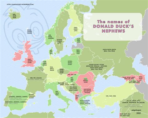 Names of Donald Duck's nephews in various european languages : r/MapPorn