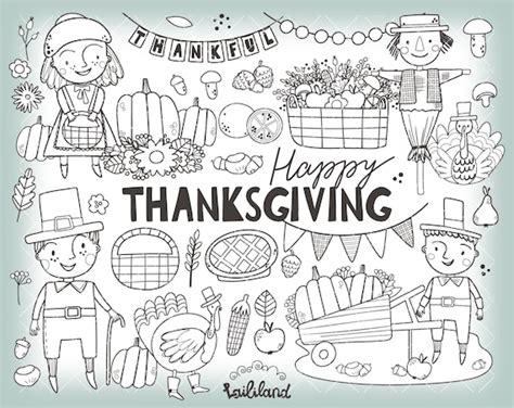 Thanksgiving Black and White Clipart Happy Thanksgiving - Etsy