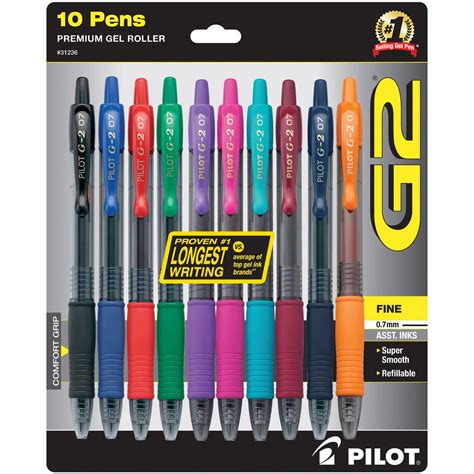 Pilot Automotive G2710003-FG2 G2 Gel Pens 10 Pack Assorted Ink Colors ...