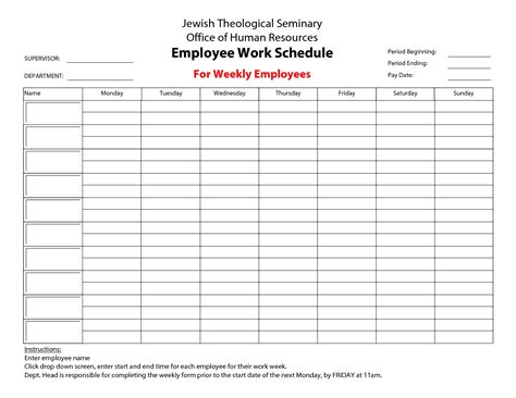 Free weekly employee work schedule template - ographymens