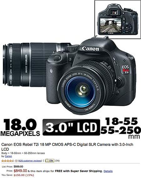 Canon EOS Rebel T2i with Two Lenses Gets $150 Reduction - TechEBlog