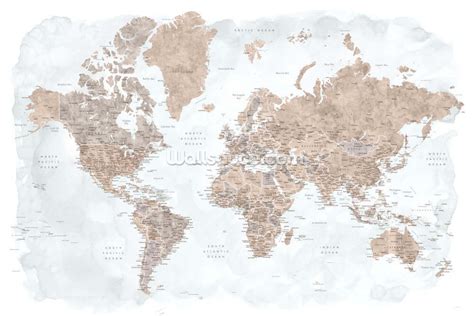 Neutral World Map Wallpaper | Wallsauce UK