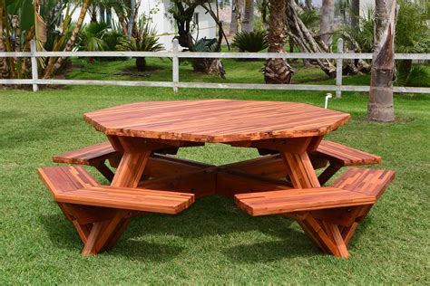 Octagon Picnic Table: Wood Picnic Table with Attached Bench