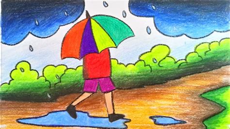 Scenery Drawing Rainy Season Drawing For Kids Very Easy : Found 1 free ...