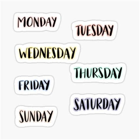 "Colorful Days of the Week Pack" Sticker for Sale by artolxxvia | Redbubble