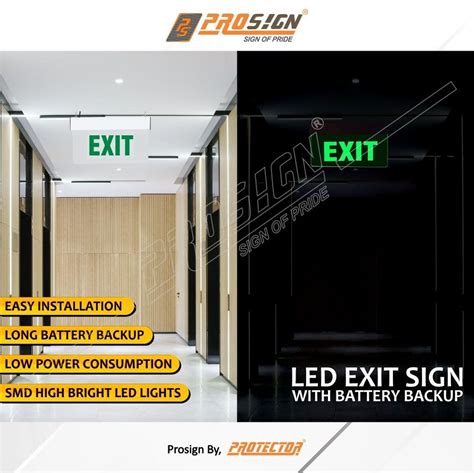 Green Led Exit Signs With Battery Backup, Shape: Rectangle, Dimensions ...