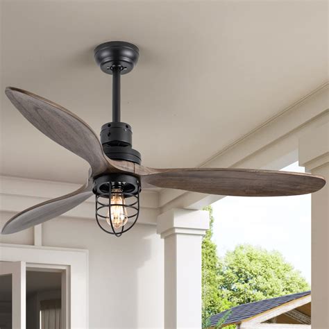 WWM 52 Inch Rustic Outdoor Ceiling Fan with Light and Remote, 3 Wood ...