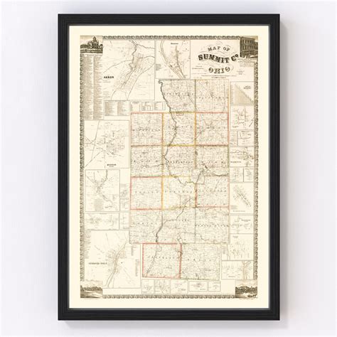 Vintage Map of Summit County, Ohio 1856 by Ted's Vintage Art