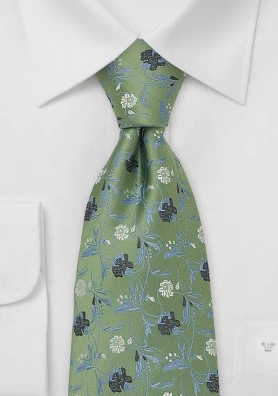 Sage Green Floral Tie | Cheap-Neckties.com