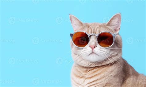 Portrait of funny cat wearing sunglasses on blue background 22596364 ...