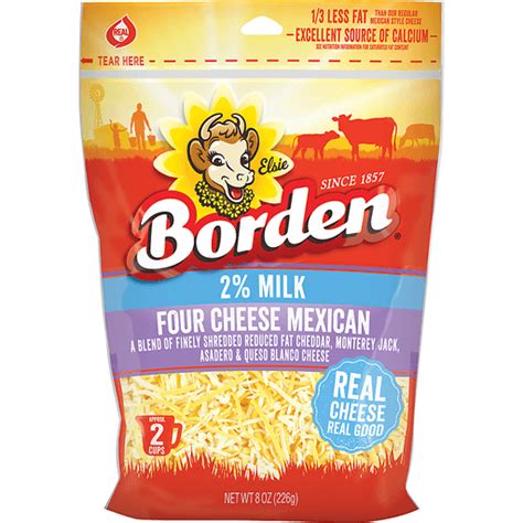 Borden® Finely Shredded 2% Milk Four Cheese Mexican 8 oz. Bag | Cheddar ...