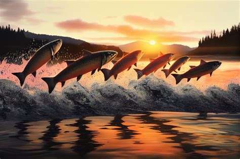 Salmon Migration at Sunset. AI Generated Stock Photo - Image of current ...