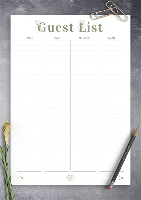 Wedding Guest List Template Printable