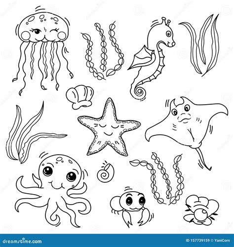 Cartoon Black White Sea Creatures Stock Illustrations – 310 Cartoon Black White Sea Creatures ...