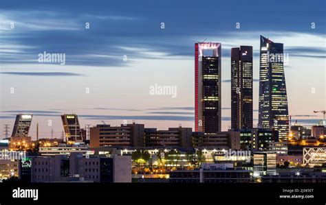 Madrid skyline at night from the business area Stock Photo - Alamy