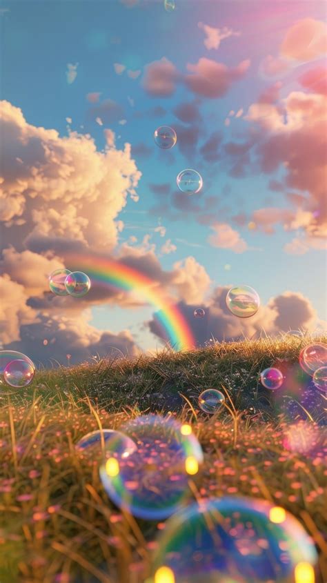 Aesthetic wallpaper bubble grass sky. | Premium Photo - rawpixel