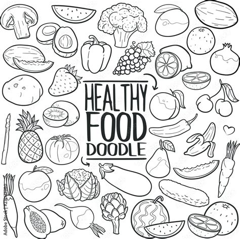 Healthy Food Vegetables Traditional Doodle Icons Sketch Hand Made ...