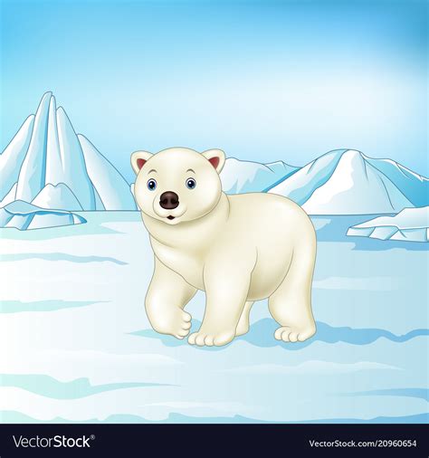 Cartoon polar bear on arctic tundra Royalty Free Vector