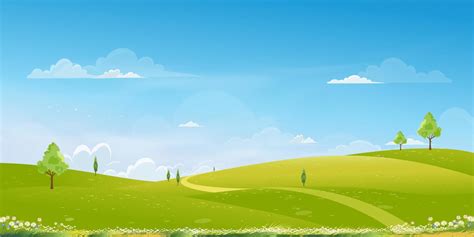 Spring Background with Green Grass Field Landscape with Mountain,Blue ...