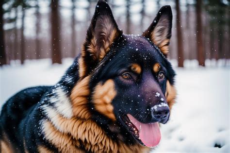 Premium Photo | A german shepherd dog in the snow