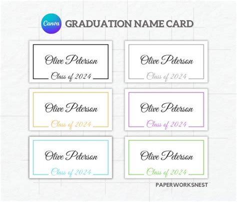 Editable Graduation Name Card Template, Printable Class 2024 ...