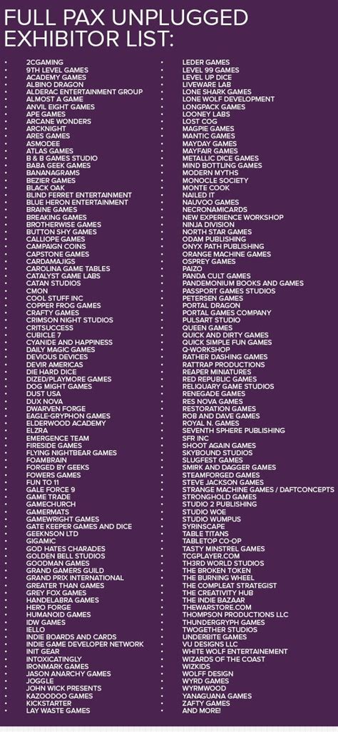 Full list of exhibitors for PAX Unplugged : r/PAX