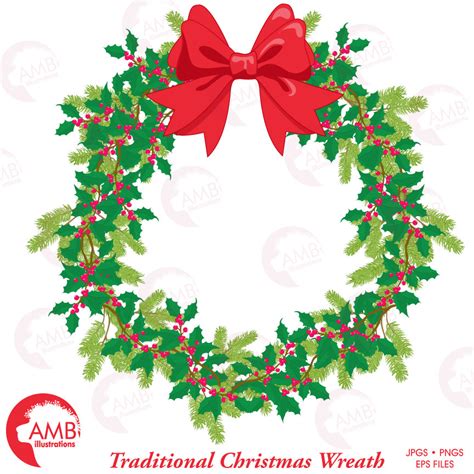 Christmas Wreath, Christmas clipart, Holiday wreath, AMB-1495 ...