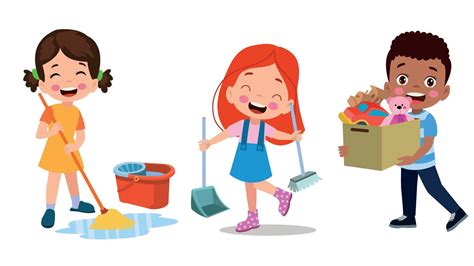 Vector Cartoon kids cleaning at home set Children in various cleaning ...