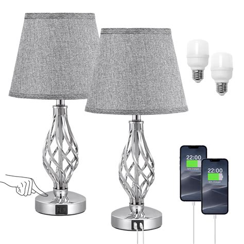 Touch Table Bedside Lamps Set of 2, Nightstand Lamps with USB C Ports ...