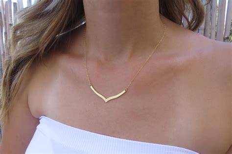 Gold Necklace, Gold Chevron Necklace, Geometric Necklace, Simple Gold ...