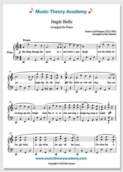 Jingle Bells - Music Theory Academy - Free Piano Sheet Music Download