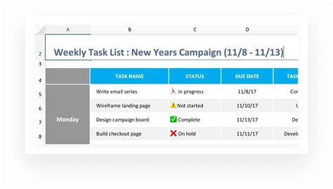 Project Management Task List Excel Template