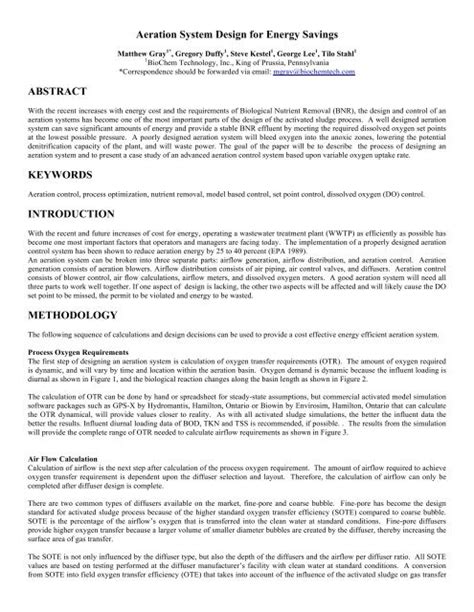 Aeration System Design for Energy Savings ABSTRACT ...