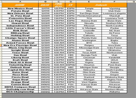 College Bowl Games 2023 Printable Schedule