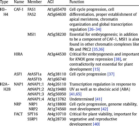 List of histone chaperones best-characterized in Arabidopsis thaliana ...