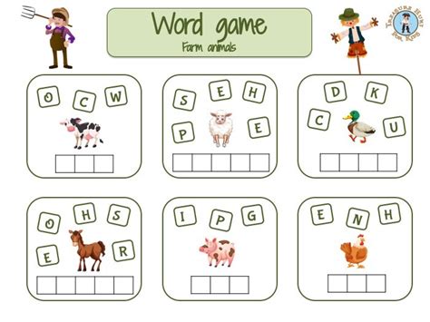 Farm animals word game - Put the letters in order - Treasure hunt 4 Kids