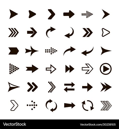 Arrows set black arrow symbols pictograms Vector Image