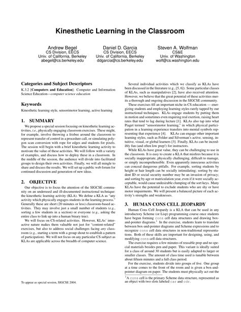 (PDF) Kinesthetic learning in the classroom