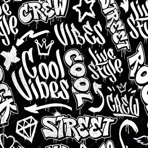 Black and white seamless graffiti background in street art style Stock ...