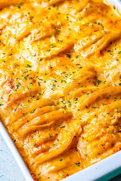 Three Cheese Scalloped Potatoes (Super Cheesy!) - Averie Cooks