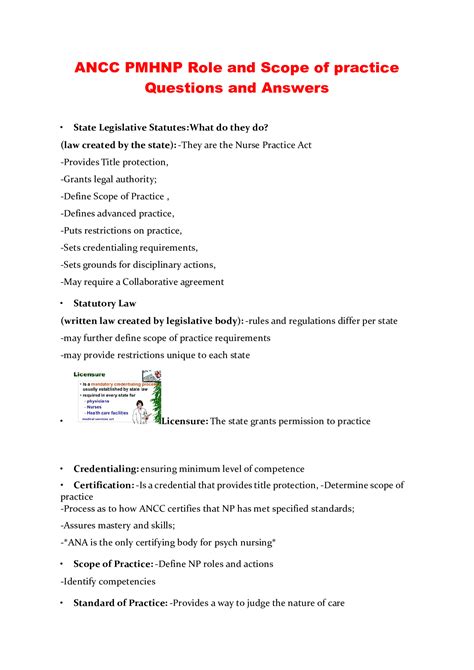 ANCC PMHNP Role and Scope of practice Questions and Answers ...