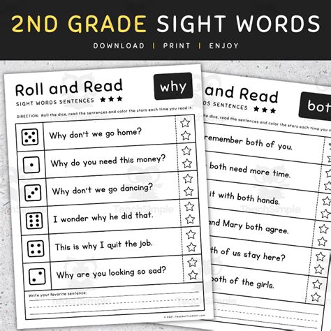 2nd Grade Sight Words: Roll and Read Sight Words, Reading Fluency ...