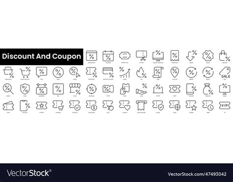 Set of outline discount and coupon icons Vector Image