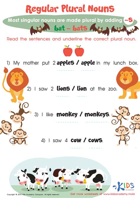 Regular Plural Nouns Worksheet: Free Printable PDF for Kids