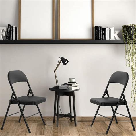 Black Metal folding chairs (Set of 2) 725608FQL - The Home Depot