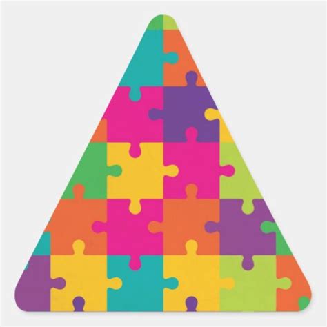 Colorful Jigsaw Puzzle Pattern Triangle Sticker | Zazzle